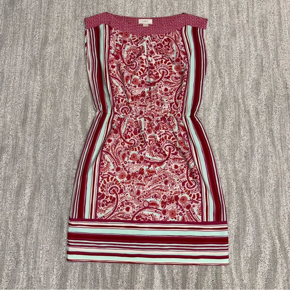 Loft Boho Paisley Short Sleeve Satin Mini Dress Women’s Sz XS Made In India
